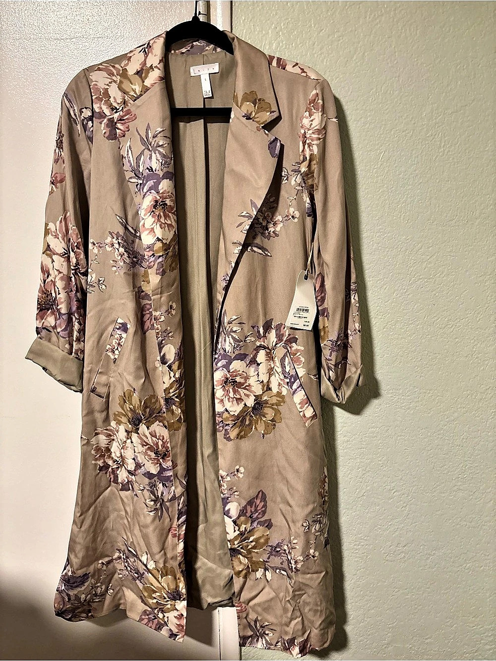 Leith Floral Print Duster Jacket Blazer Brown & Pink Small